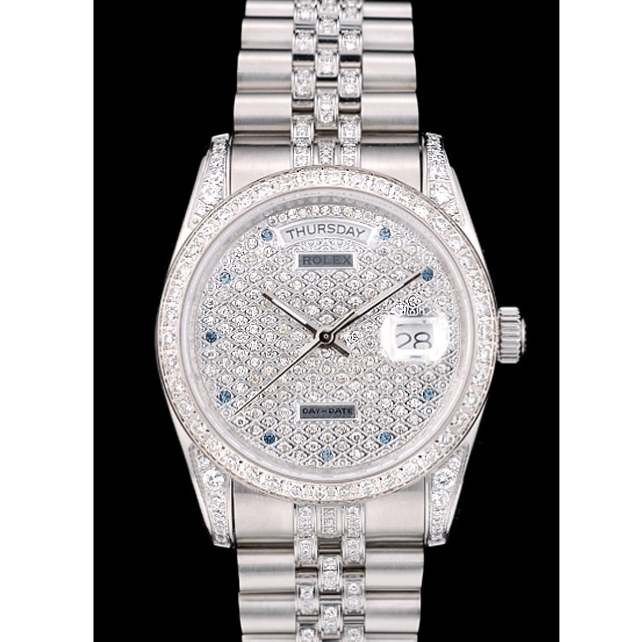 Rolex copies cheap Diamond Dial DayDate Bracelet Diamond 41985 Stainless Plated Plated Rolex Steel 0604